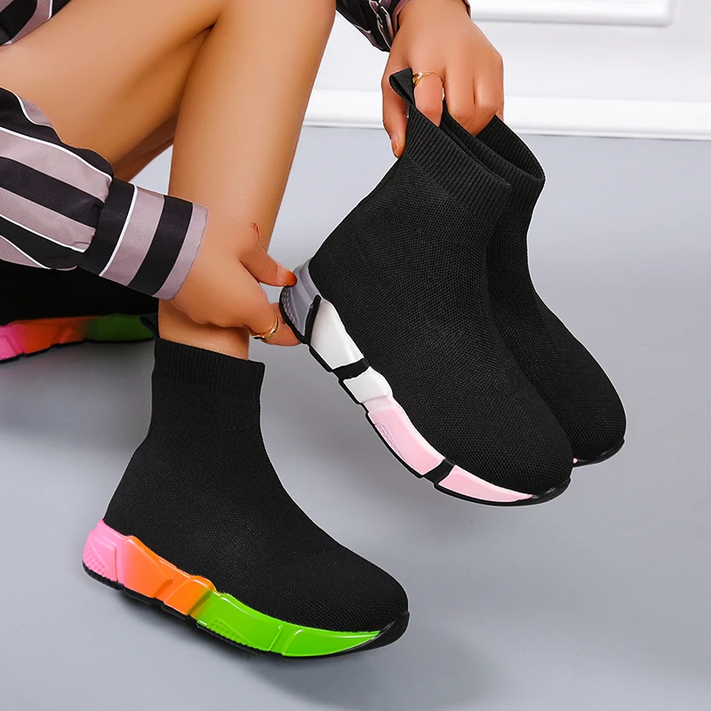 

2022 Autumn Winter New Couple Socks Shoes Women Thick-soled Casual Large Size Net Red Knitted Short Boots Women Botas De Mujer43