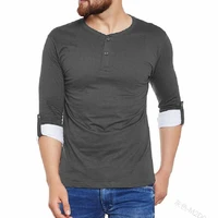 men t shirt top spring summer solid color slim pullover t shirt men casual button round neck long sleeve t shirt sports t shirt