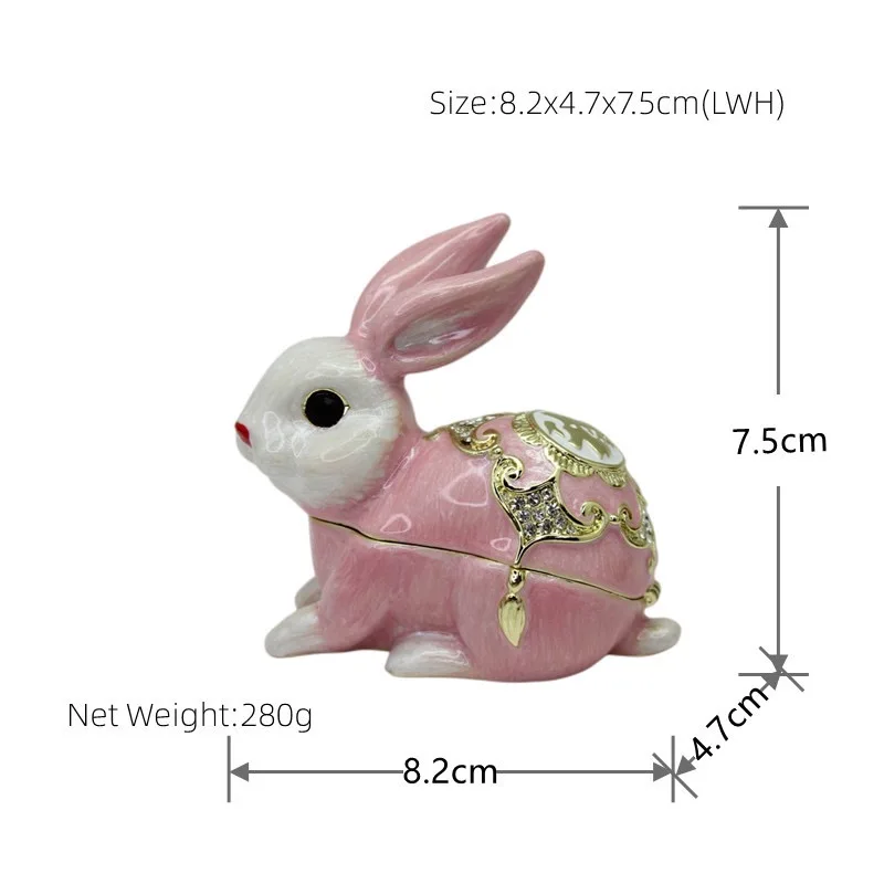 New Rabbit Trinket Box Hinged Hand-painted Figurine Collectible Ring Holder