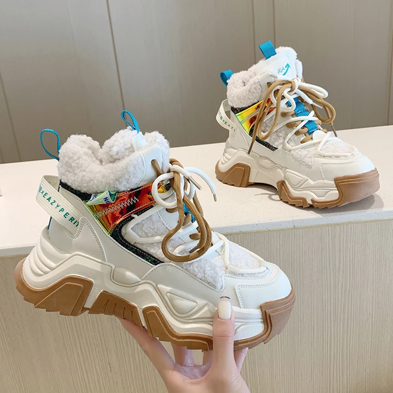 

New Style Designer Sneakers Woman Plus Velvet Warm Snow Boots Women's Shoes Autumn Winter Flat Platform Casual Cotton Shoes