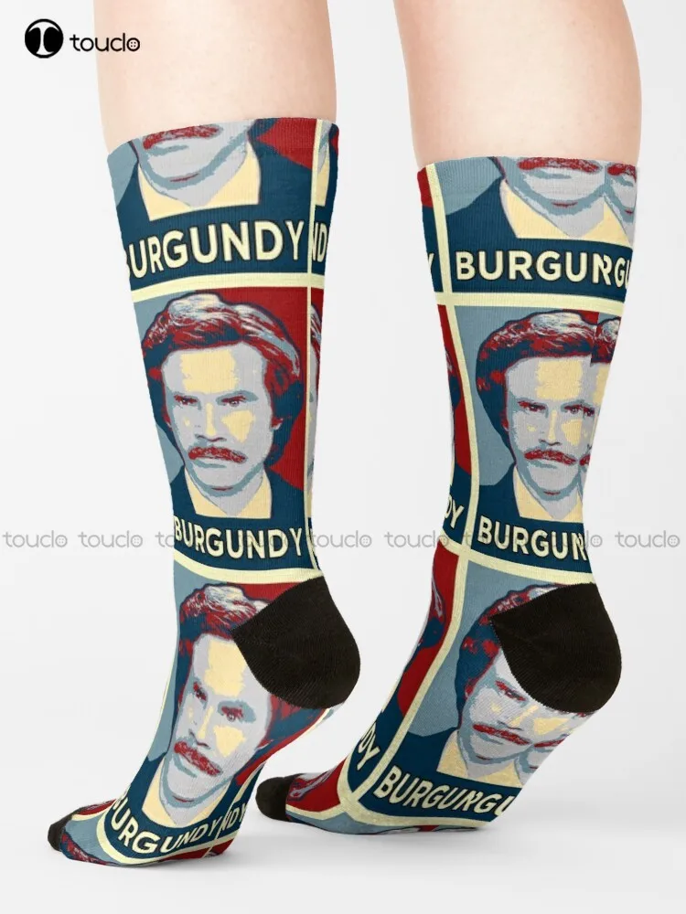 

Ron Burgundy Portrait Artwork Anchorman Ron Burgundy Funny Comedy Will Ferrell Burgundy Movie Socks Mens White Socks Cartoon Art