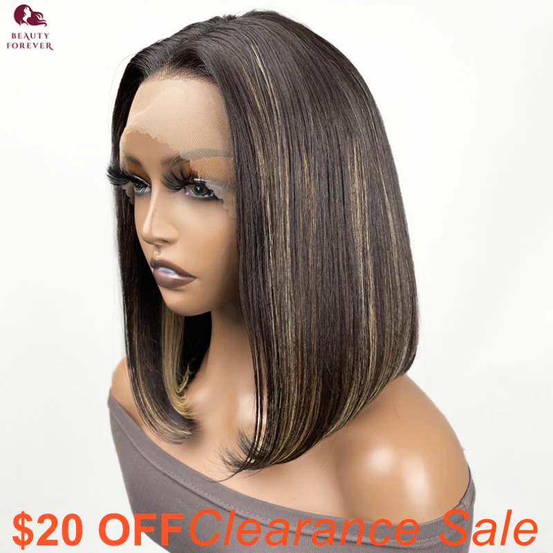 

Clearance Sale Highlight Blonde Short Bob Wig Pre Plucked Brazilian Straight Lace Frontal Human Hair Wig