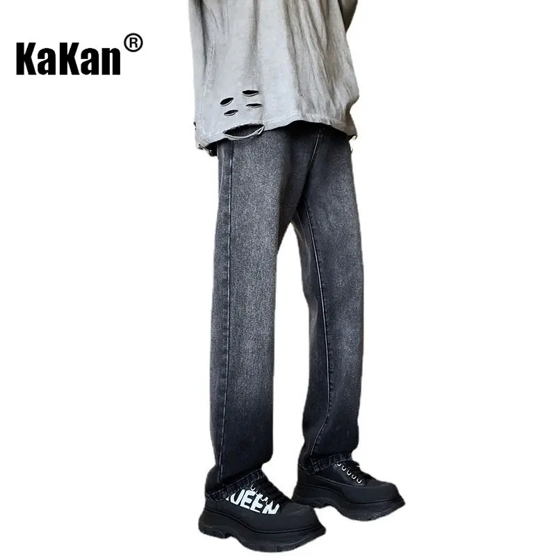 Kakan - New Washed Gradient Jeans for Men, High Street Fashion Brand Black Slim Fit Straight Length Jeans K24-KJ2669