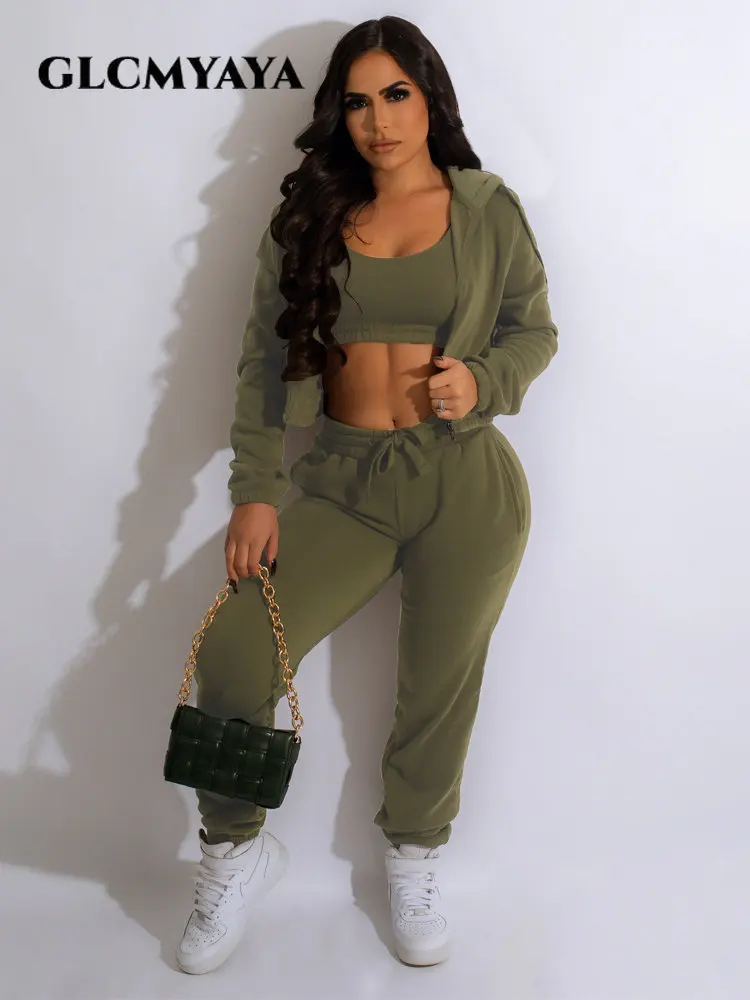 

Женский тренировочный костюм GLCMYAYA 2023 с капюшоном на молнии и брюками-джоггеры, комплект из двух предметов с майкой, костюм из 3 предметов, тр...