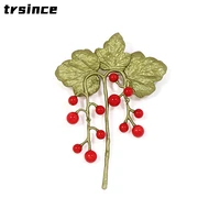 2022 new enamel green color plant pearls flower brooches gooseberry plant brooch for women girls coat accessories