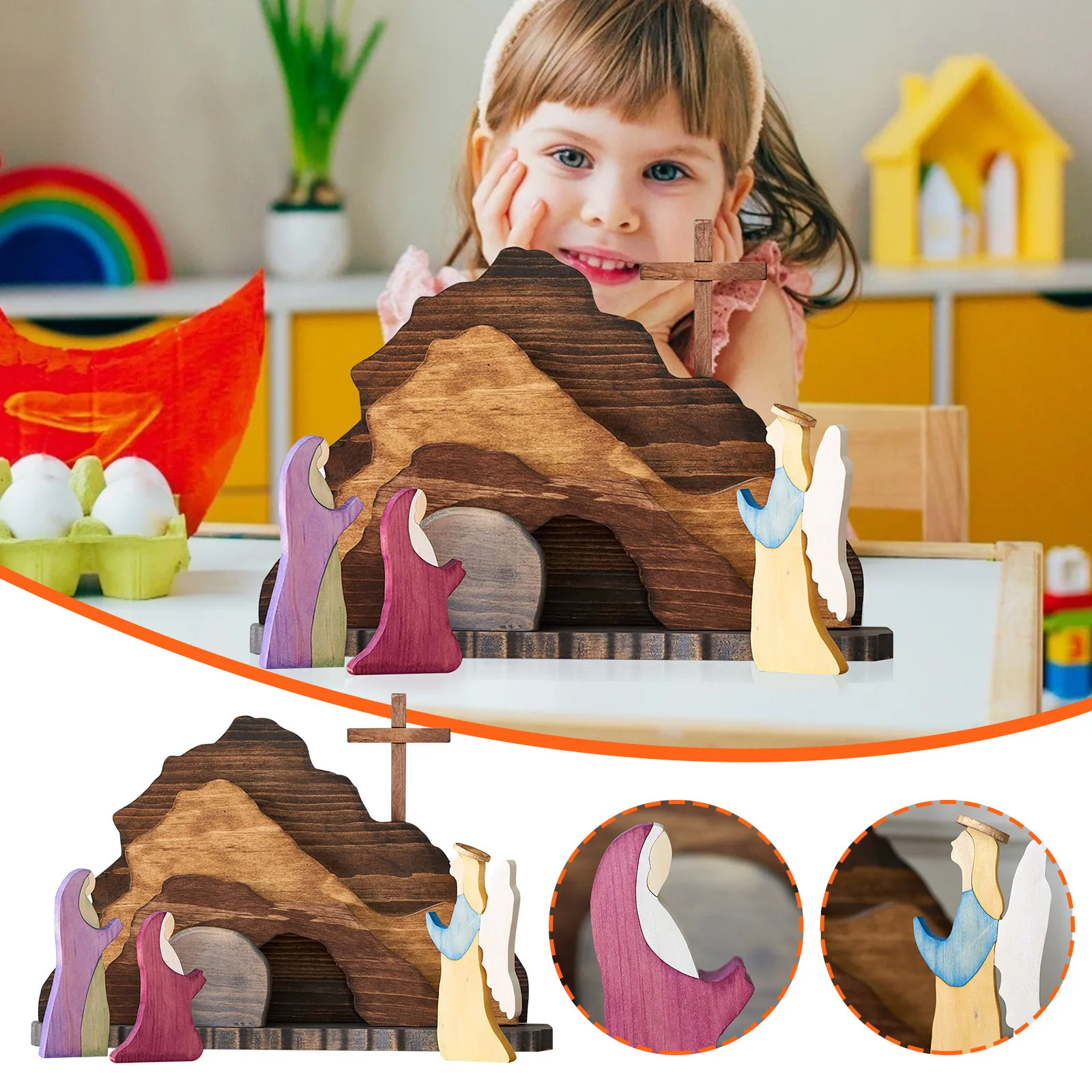 

Easter Scene Wooden Decoration Easter Decor Wooden Cross Resurrection Scene Decor Wooden Nativity Set Home Ornament