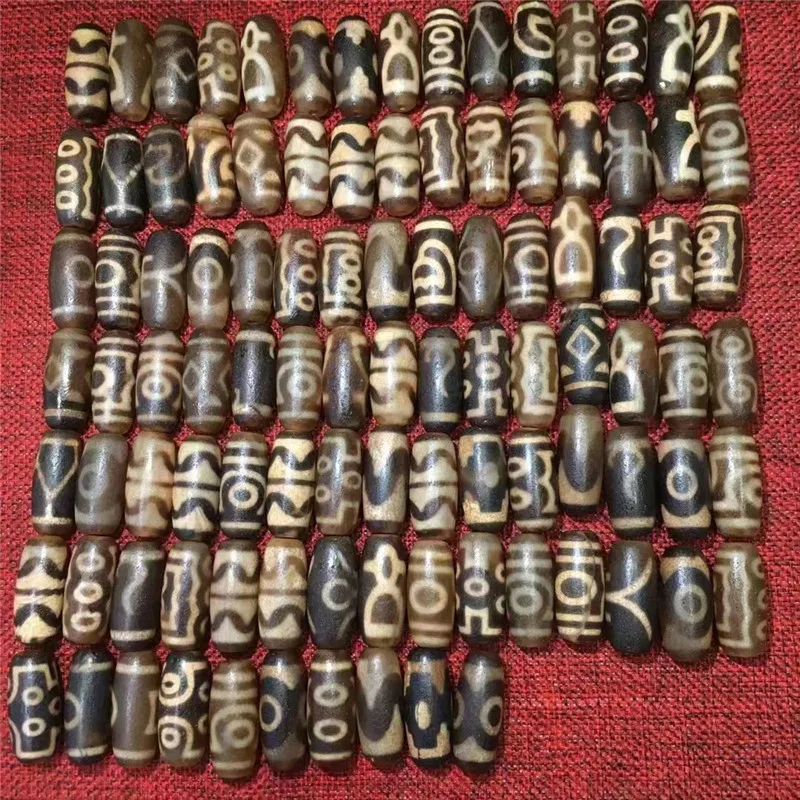 

220628-2 100pcs/lots Old 13mm*28mm Natural Agate Stone Different Patterns Tibetan Dzi Beads for Bracelets High Quality
