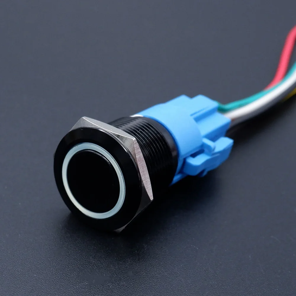 

Черный кнопочный переключатель 16/19/22 мм LED 5/12/24 В красный/синий 1 шт.