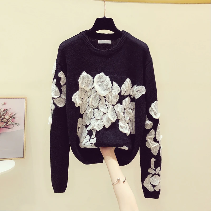 

2021 winter new products flower wool sweater women's long-sleeved top GRAY22