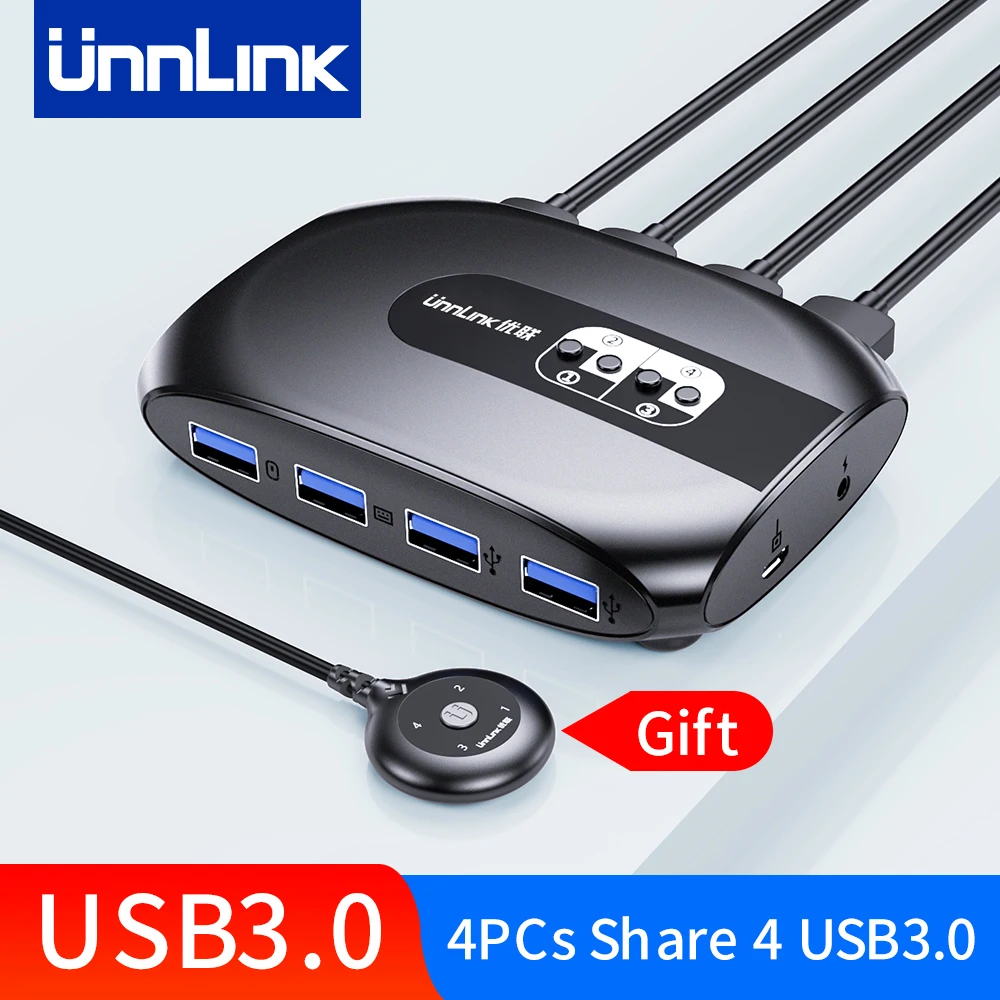 Unnlink USB 3.0 KVM Switch 2 or 4 Computer Share 4 USB Devices for Keyboard Mouse U Disk Printer