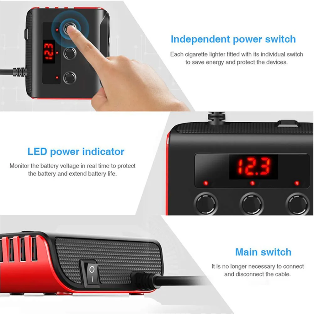 

Replacement Car Ignition Trim 100w 12V-24V 12v/24v 3 Ports 95*88*34.5mm