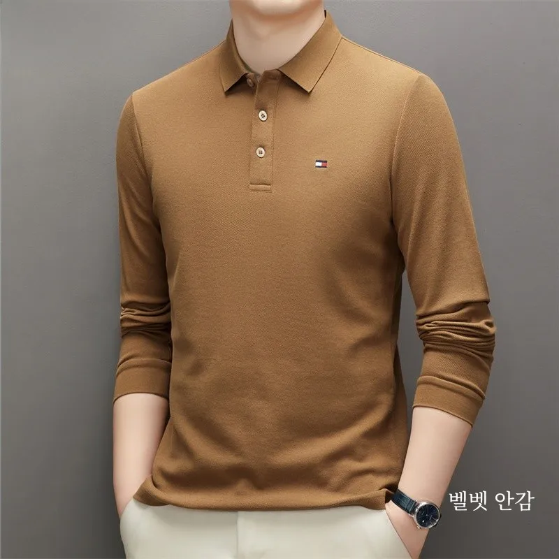 Hengyuanxiang 00% Cotton Long sleeves Shirt Winter Fleece-lined Thickened Middle-Aged Men Lead Polo Warm Top