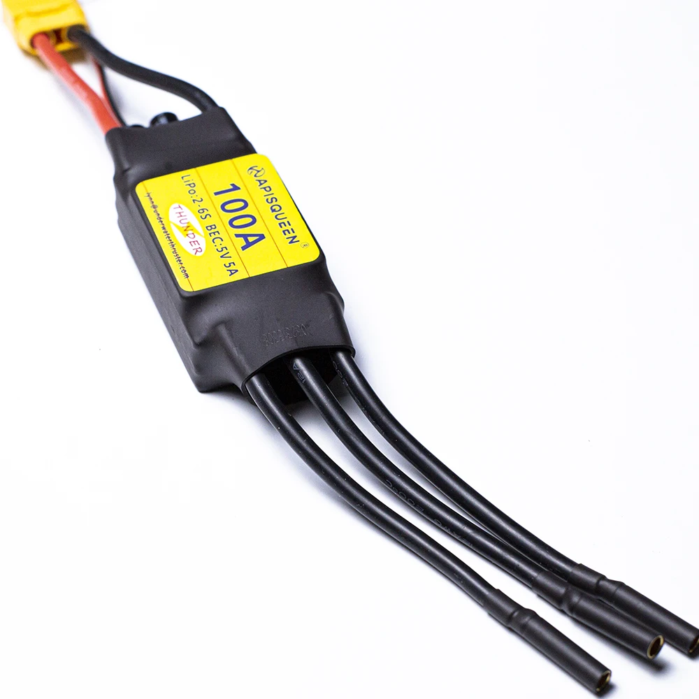 Фото Бесколлекторный регулятор скорости ApisQueen 100A (ESC) 2-6S LiPo с BEC 5A для радиоуправляемых самолетов и лодок №3