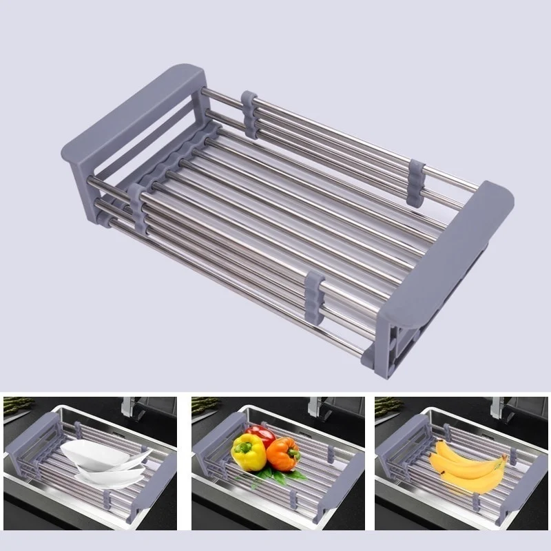 

Adjustable Sink Dish Drying Rack Organizer Stainless Steel Sink Drain Kitchen Storage Supplies