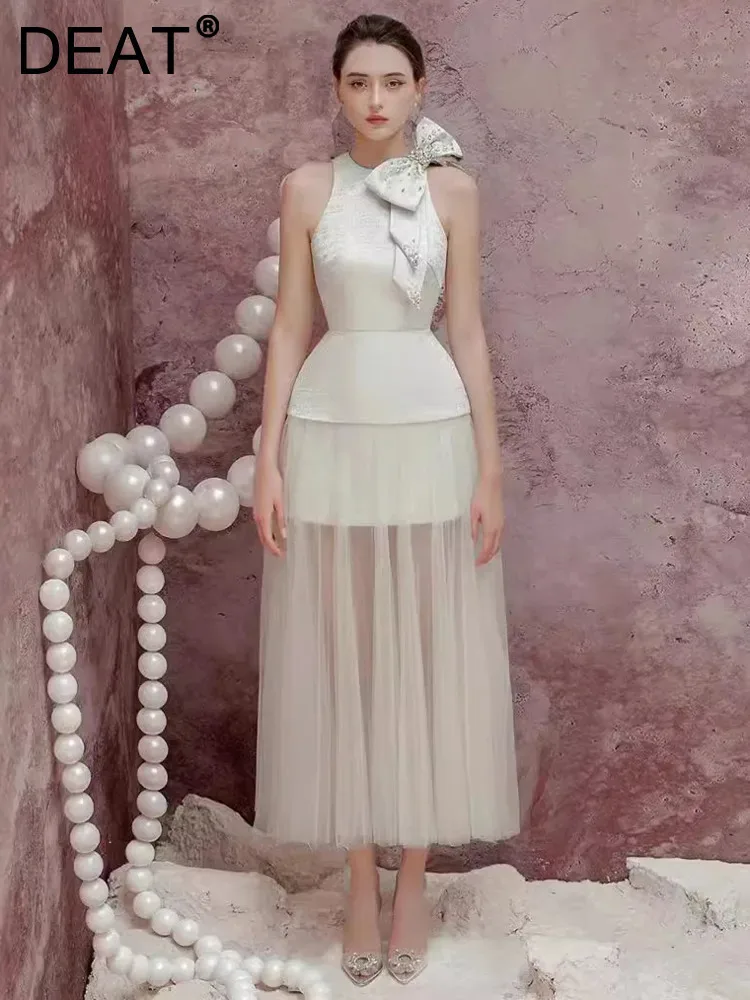 Женское вечернее платье без рукавов DEAT плиссированное составного кроя с