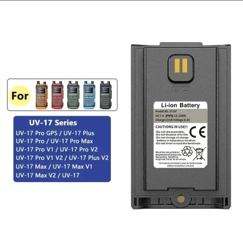 Фото [BL-UV17] для Baofeng UV-17 Pro BL-17UV UV-17L UV-17 PlusV1 V2 UV-17 Max Перезаряжаемый литий-ионный аккумулятор 7.4В 1800мАч 13.32Втч №3