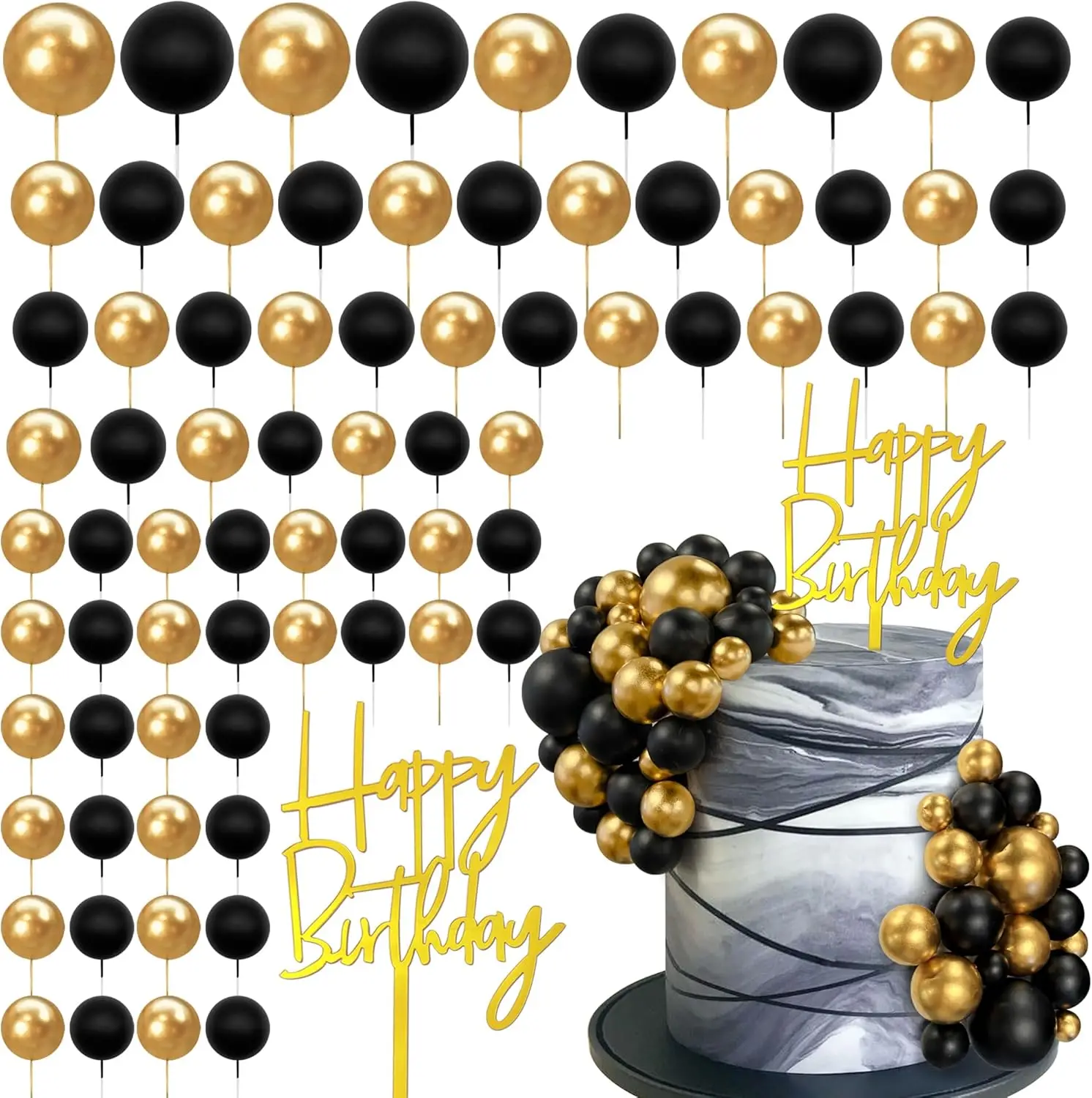 

Черно-золотые декоративные шарики для тортов