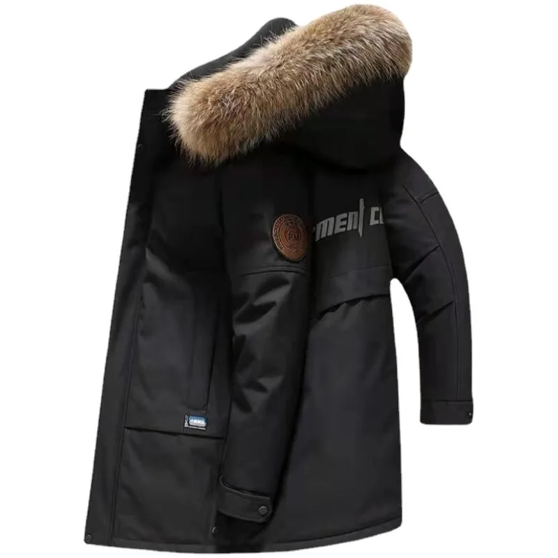 Down Jacket Men's Medium Long Cargo Coat Tide Men's Winter New High-end Atmosphere Large Hair Collar White Eiderdown Men's Wear