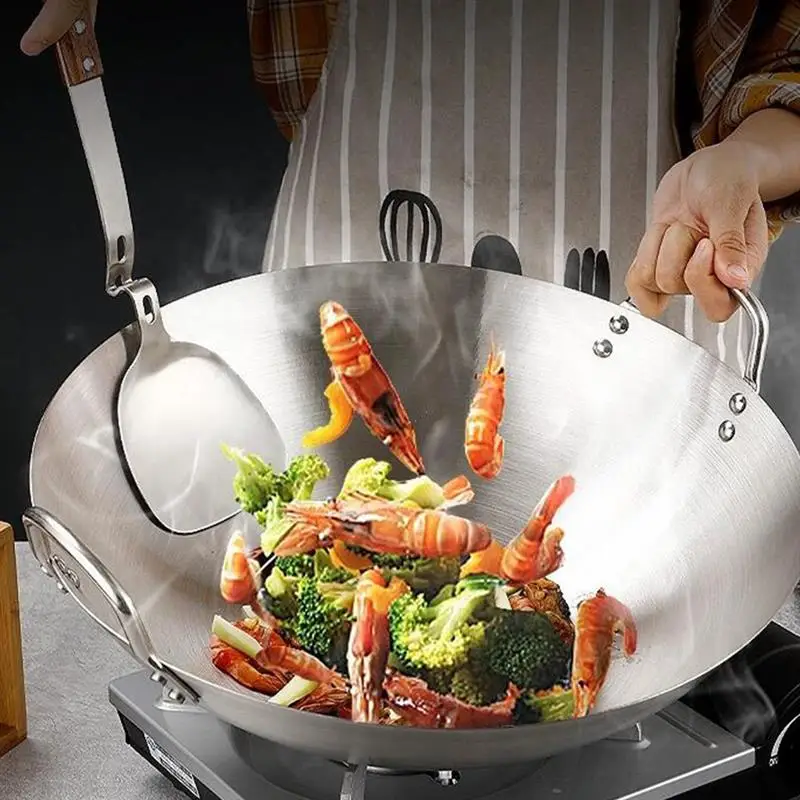 

1pc Durable Cooking Pot Stainless Steel Cooking Wok Frying Pan for Home Use