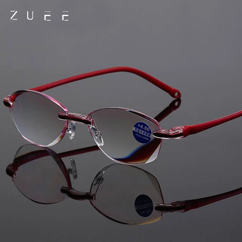 

ZUEE 3PCS/2PCS New Men Women Rimless Reading Glasses Anti Blue Light Bifocal Far Near Magnification Eyewear Presbyopic Glasses