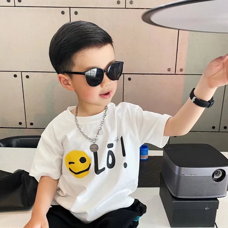 Children's Round Neck New Temperament Summer T-shirt Five-point Sleeve Simple Trend All-match Korean Style Children's Clothing