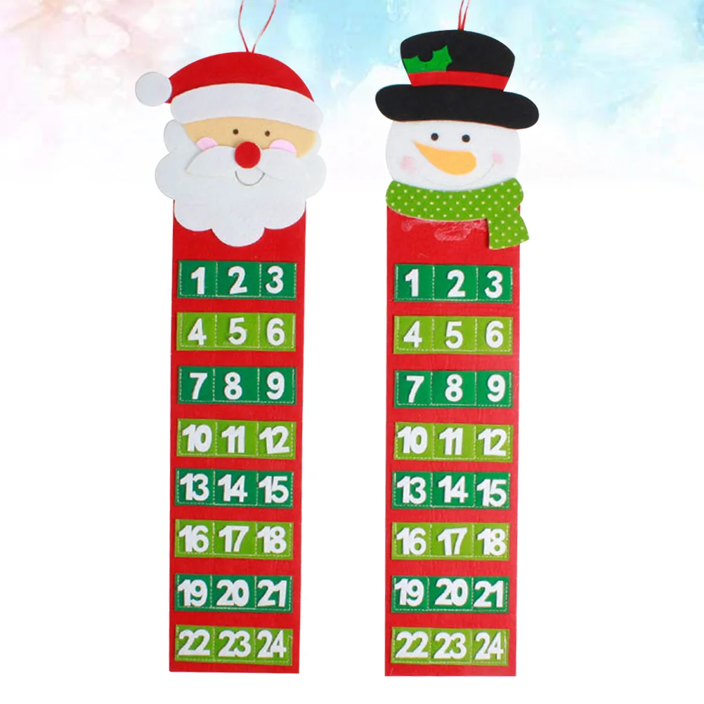 

2pcs Christmas Wall Calendar 24 Day Hanging Cloth Advent Calendar Santa Claus Snowman Countdown Pockets 2021 New Year Holiday