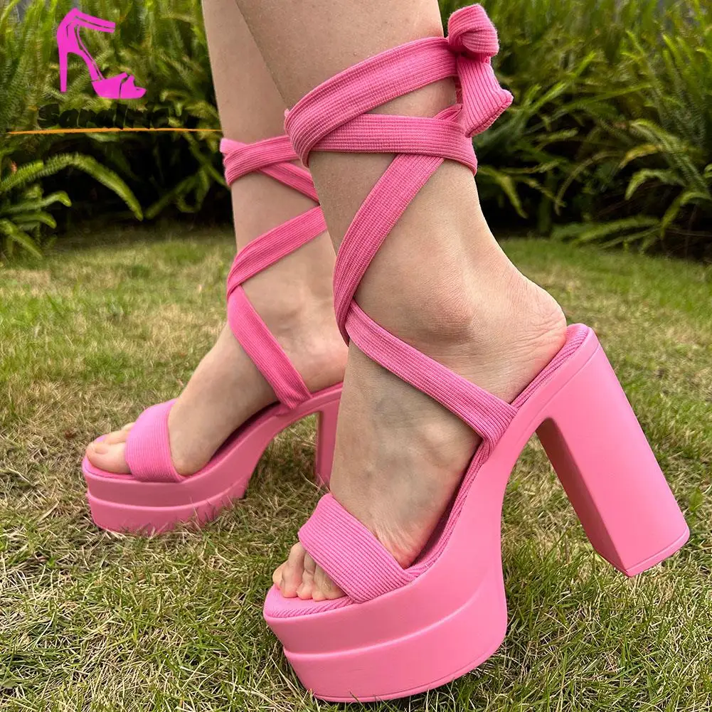 Chunky Heel Women Sandals With Wrap Straps 2023 New Fashion Brand Double Bottom Platform Sandals European Style Sexy Party Shoes