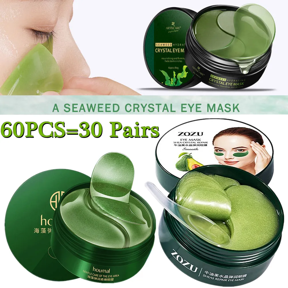 

60pcs=30 Pairs Moisturizer Seaweed Eye Mask 24K Golden Collagen Hyaluronic Acid Gel Patch Anti-Aging Anti-Puffiness Multiple