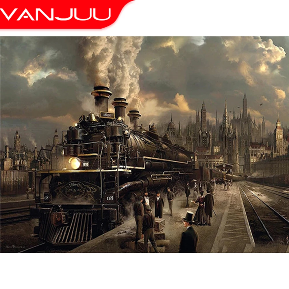 

5D Diamond Painting City Full Square/Round Diamond Diamond Embroidery DIY Diamond Mosaic Landscape Train Home Decoration
