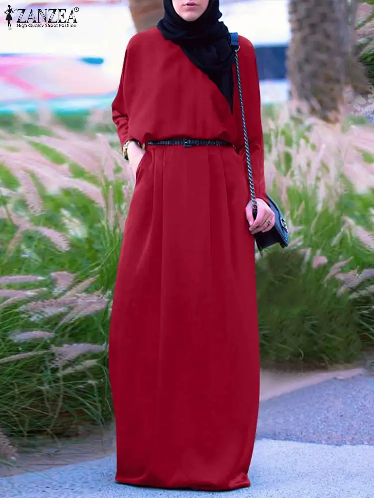 

ZANZEA Elegant Women Autumn Sundress Muslim Maxi Dress Long Sleeve Turkish Vestidos Casual Marocain Robe Solid Islam Clothing