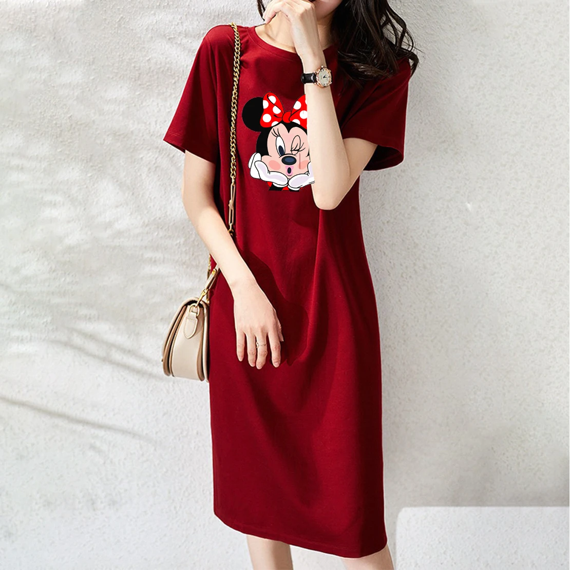 

Minnie Mouse Dresses for Women Disney Cartoon Kawaii Dress Short Sleeve Loose Summer Elegant Femme Robe Black Fashion Clothes