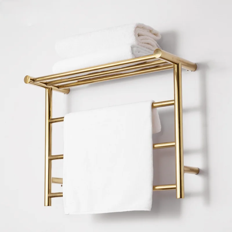 

304 Stainless Steel Electric Heating Towel Drying Rack Bathroom Toilet Titanium Gold Towel Warmer Shelf Wall Mounted 48*61*23CM