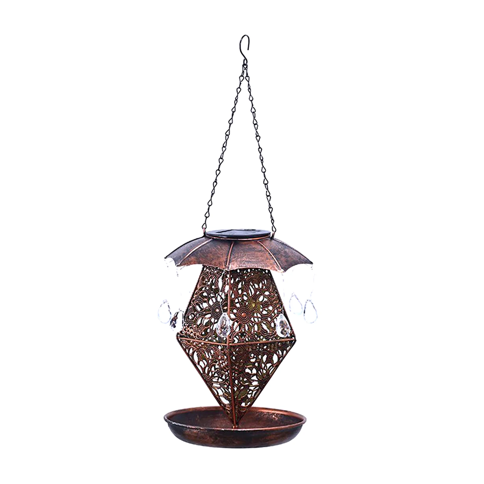 

Outdoor Hanging Multifunctional Solar Lantern Garden Decor Wrought Iron Bird Feeder Weatherproof Energy Saving Hollowed Out
