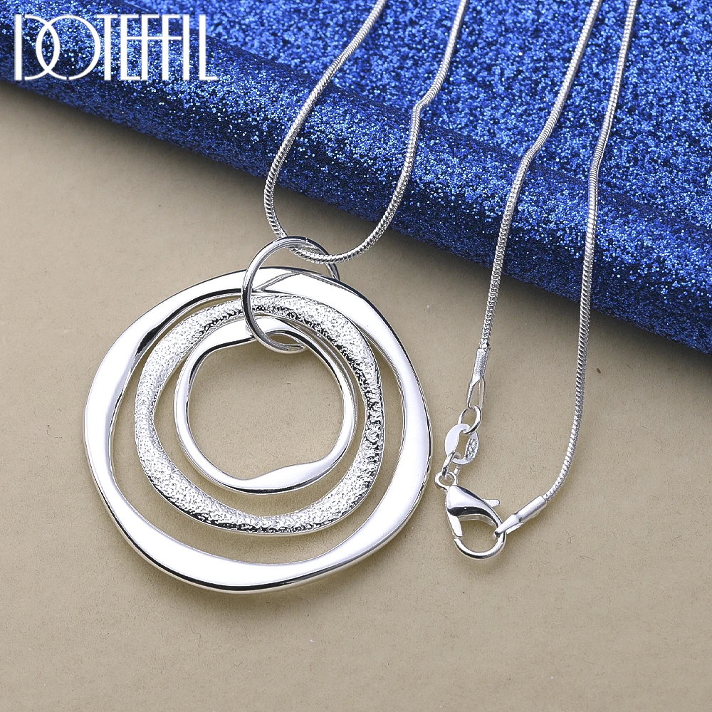 

DOTEFFIL 925 Sterling Silver 18 Inches Three Circle Pendant Chain Frosted Necklace For Women Fashion Wedding Party Charm Jewelry