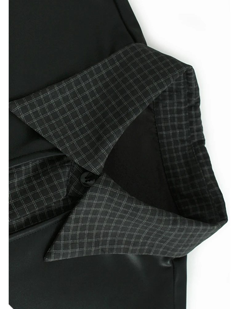 [EAM] Женская черная клетчатая повседневная блузка из искусственной кожи большого