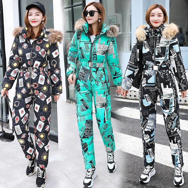 -20 Degrees Warm One Piece Jumpsuit Women Outfit Ski Suit Jacket Winter Parka Female Hooded Bodysuit Overalls Women Tracksuits