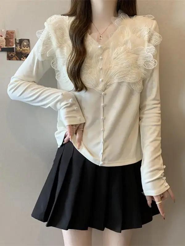 Плюс размер Тяжелая промышленность Трехмерный цветок с v-образным вырезом