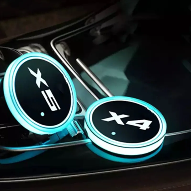 

2PCS For Tesla KIA Honda Lexus Fiat Jaguar Mazda Jaguar Led Opel Logo Cup Light USB Car Atmosphere Lamp Colorful Water Coaster