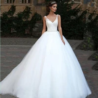 princess v neck a line wedding dresses ball gown elegant bridal gowns lace applique lace up sleeveless backless vestido de novia