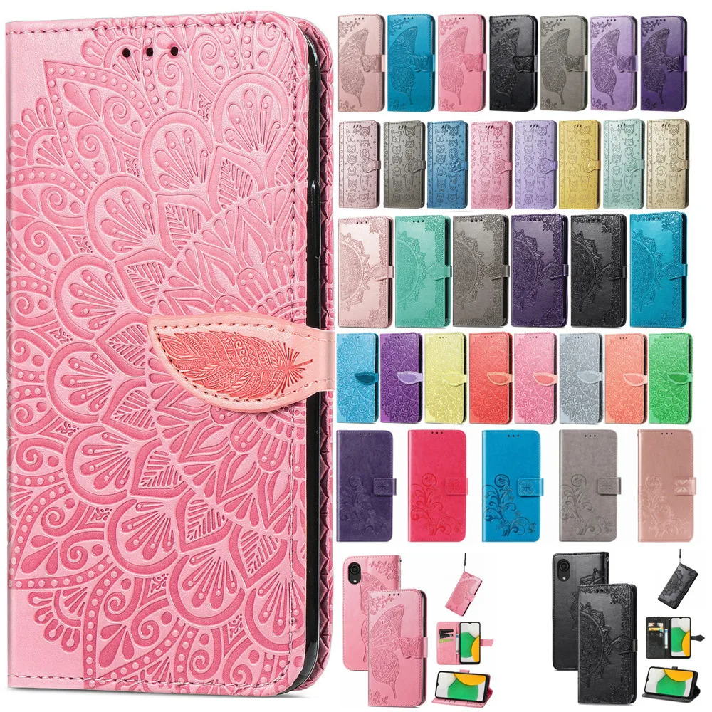 

A04e Case For Samsung Galaxy A04s Phone Case Cute Embossed Painted Leather Flip Wallet Stand Protective Full Cover Coque