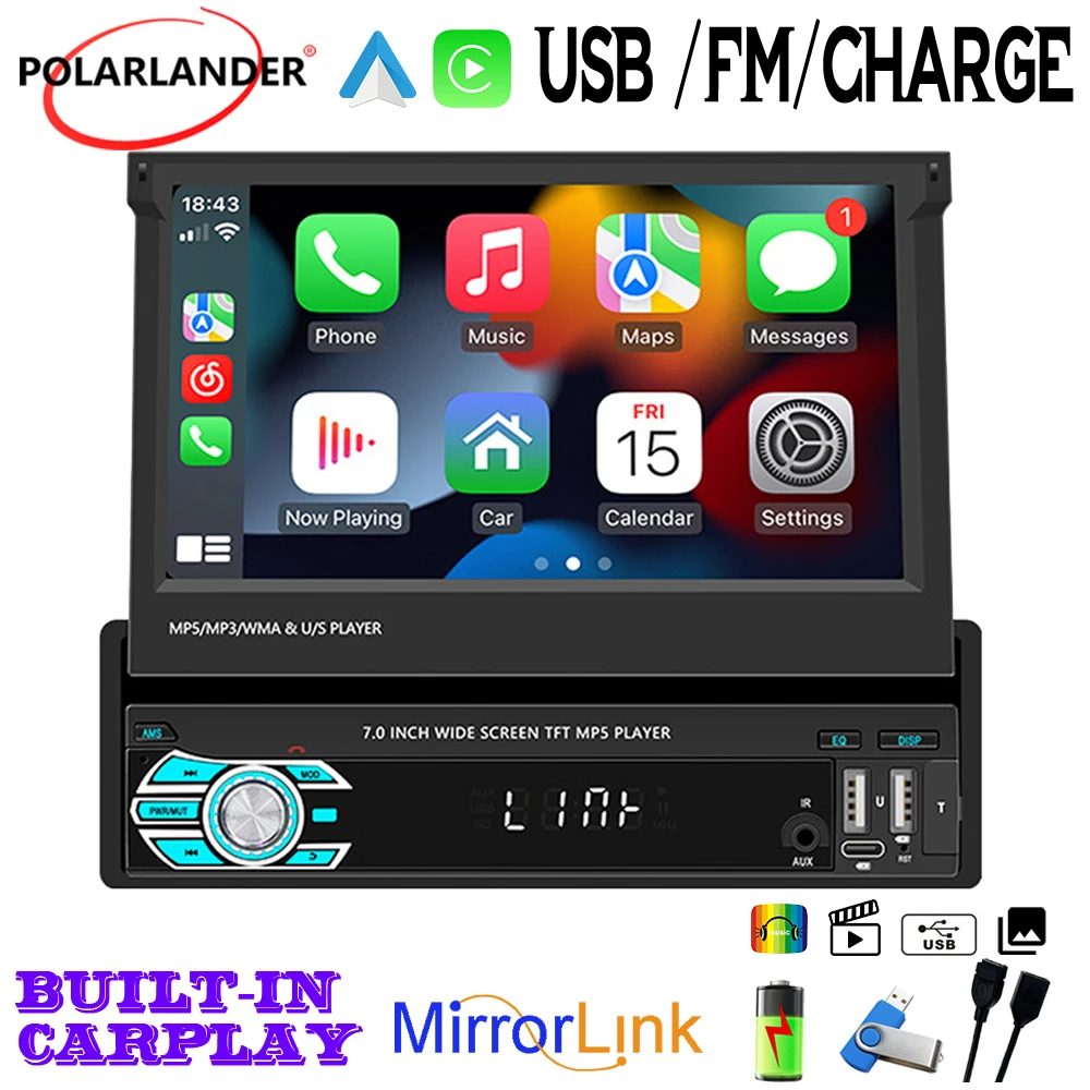 

MP5-плеер с сенсорным экраном 7 дюймов, Bluetooth-камера с 4 светодиодами и функцией ручного отслеживания, AM-разъем, MP5-плеер с поддержкой Apple Carplay, Android, FM, Mirror Link, Типоразмер 1 Din