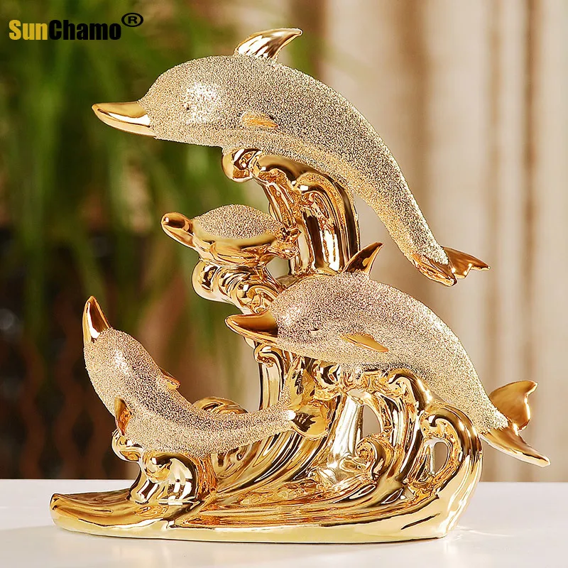 CERAMIC DOLPHIN STATUE HOME DECORATION ACCESSORIES CRAFTS ROOM DECORATION LIVING ROOM WEDDING ORNAMENT PORCELAIN ANIMAL FIGURINE