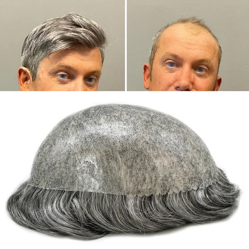 

Парик для мужчин, настоящие человеческие волосы, полная полиуретановая инъекция, искусственные волосы, серая, черная, коричневая, мужской парик, протез, мужской парик, парик