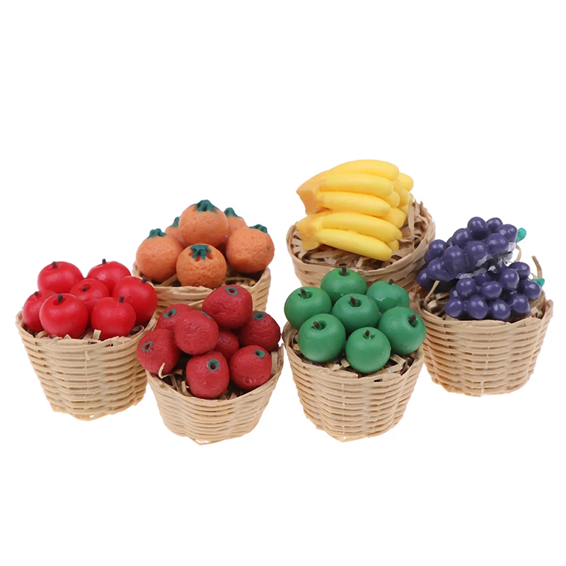 

New 1 Set 1:12 Dollhouse Miniature Food Toy Dinning Fruit Bamboo Basket Bannana 1/12 Scale Food Dolls House