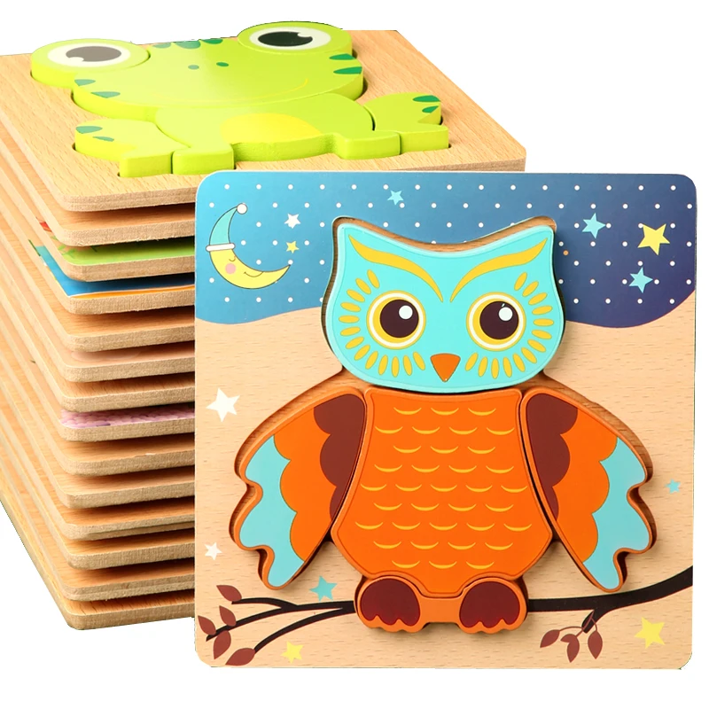 

Baby High Quality 3D Wooden Puzzles Educational Cartoon Animals Early Learning Intelligence Puzzle Game Toys For Children