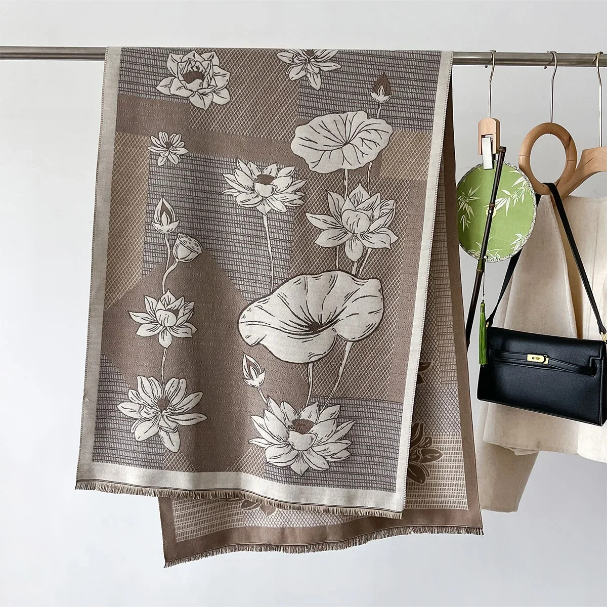 Женский Толстый Теплый Шарф В Стиле Ретро С Цветочным Принтом Кашемир Пашмина