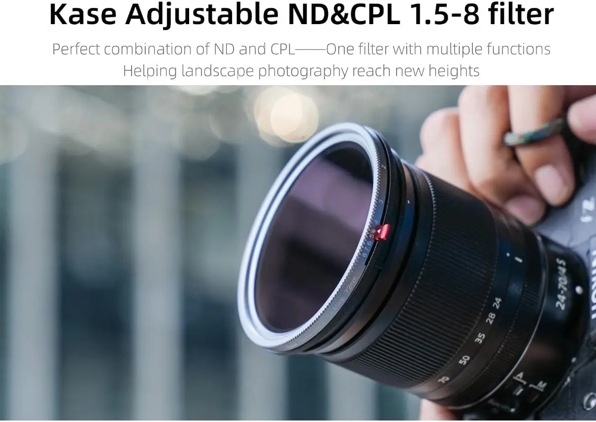 Фото Kase CPL/Vari ND 1.5-8 Stop ND3 to ND236 Оптическое стекло (82 мм) Комбинированный винтовой фильтр, устойчивый к царапинам и водо- и маслостойкий. №5
