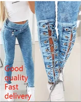 casual pants women 2022 autumn summer new fashion high waist sexy solid color lace up skinny jeans