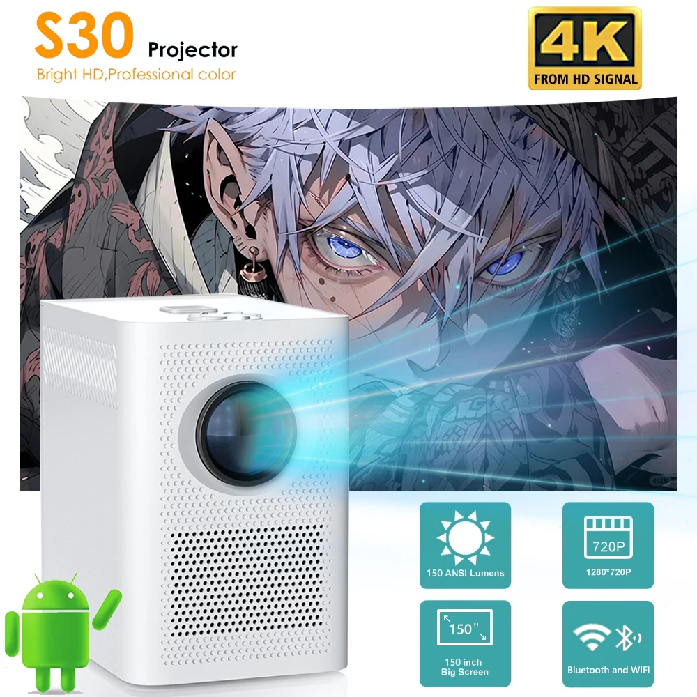 Мини-проектор S30 4K HD Android 11 0 Bluetooth Wi-Fi