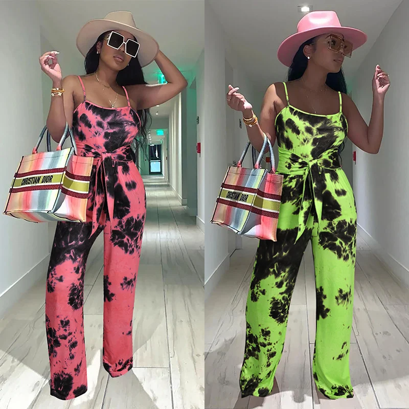 

Women's fashion printed high waist sleeveless backless suspender Jumpsuit